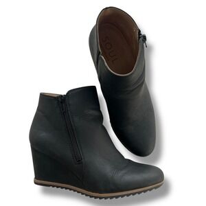 SOUL Naturalizer Womens 8M Black Faux Leather Wedge Hudson Ankle Bootie Side Zip